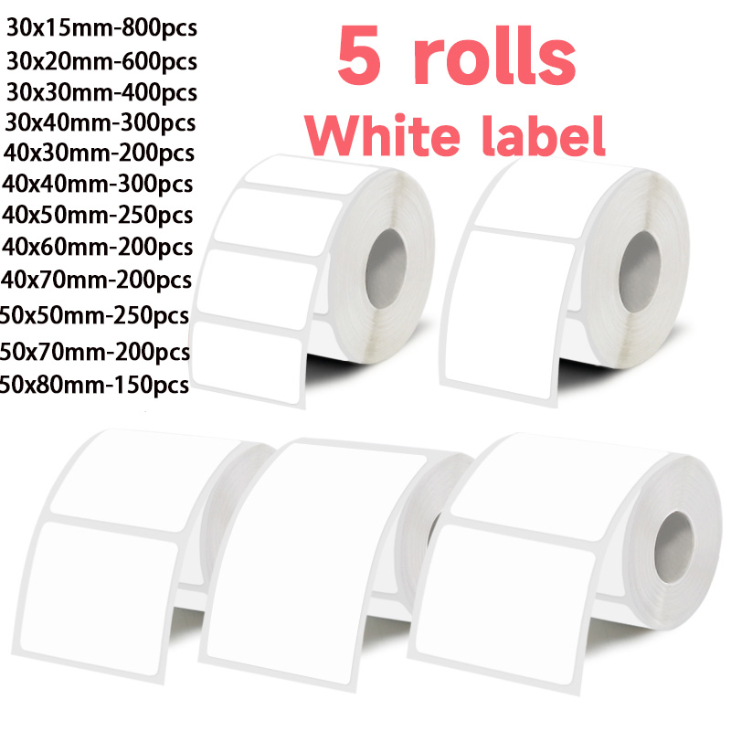 Commercial Printing Machine - 5 Rolls of White Label Stickers,